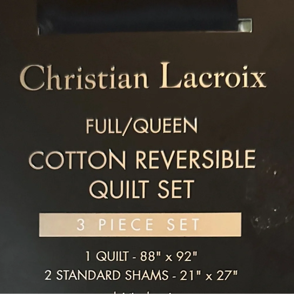 3pc CHRISTIAN LACROIX PalmLeopard Print Cotton Reversible Quilt Set - Green